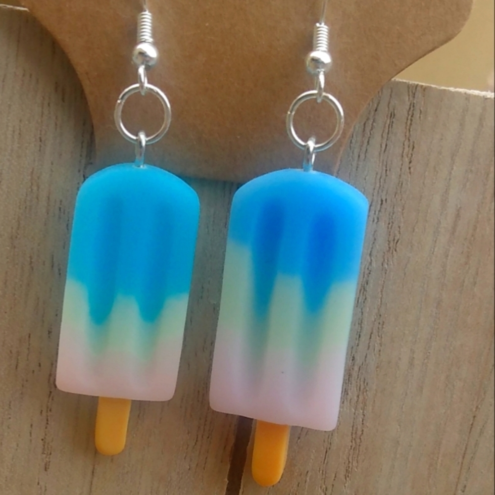 *Blue Handmade Popsicle earrings Ice cream food aesthetic dangle resin